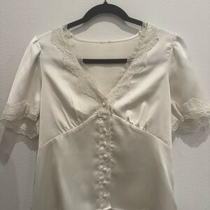 Reformation IB Cream Lace Trim Blouse